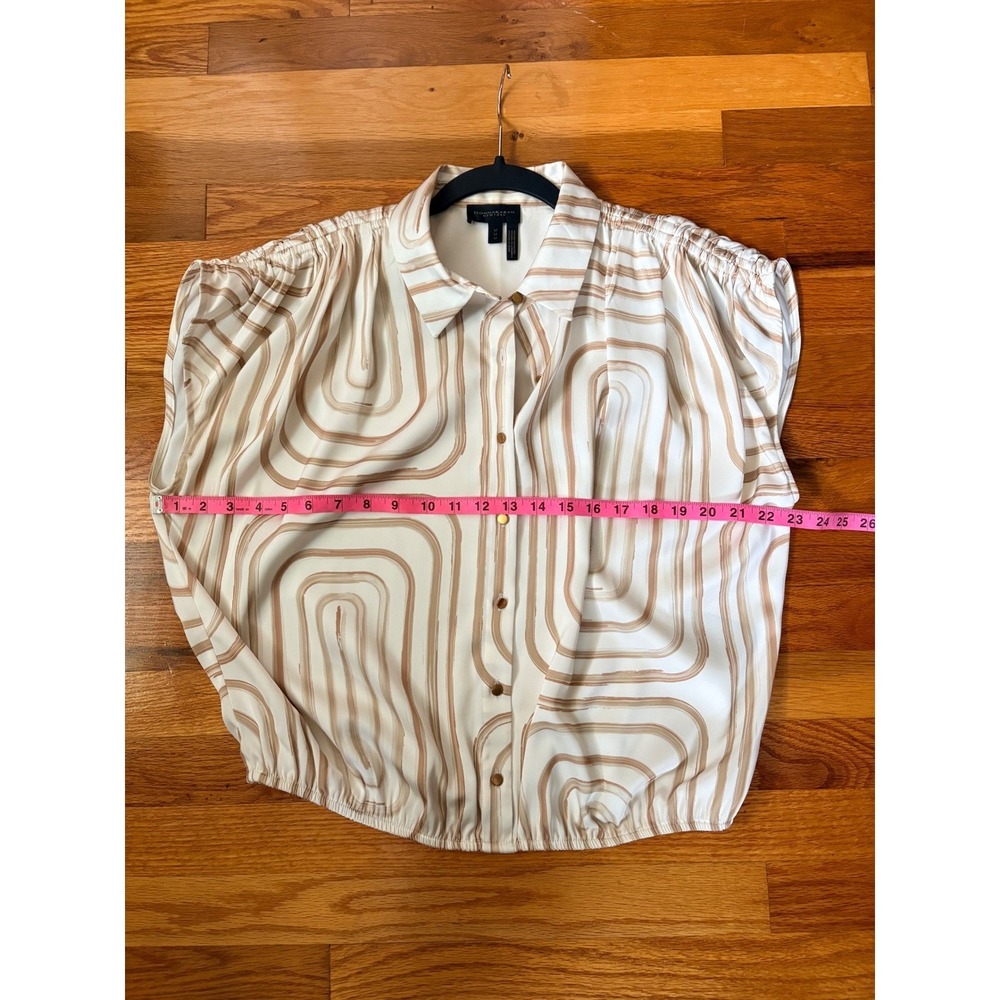 Donna Karan New York Abstract Print Gold Button Down Blouse Tan Cream Wmn Med - Picture 6 of 9